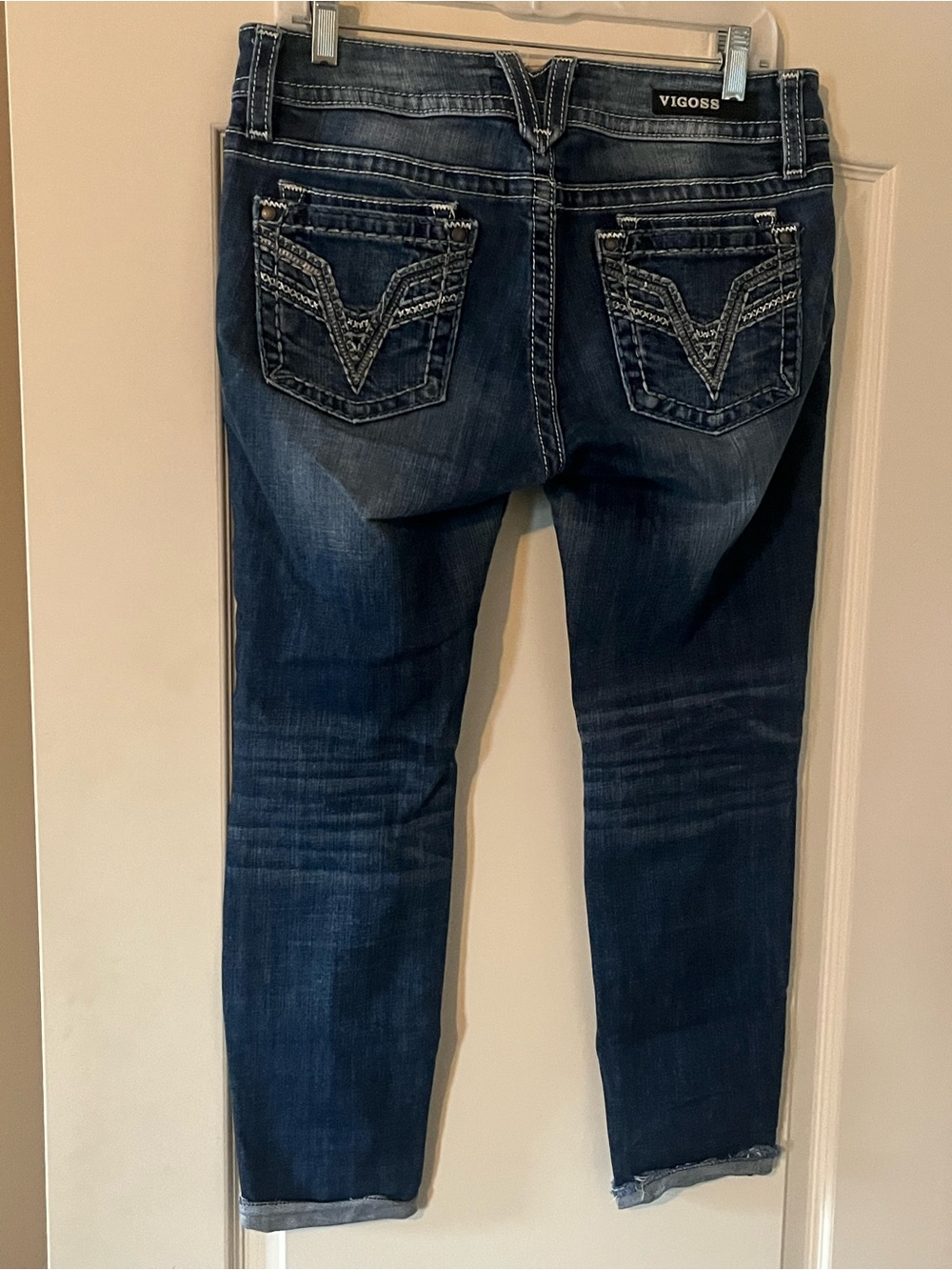 Vigoss Dark Blue Distressed Women’s Skinny Cropped Jeans Size 29 - Picture 16 of 16
